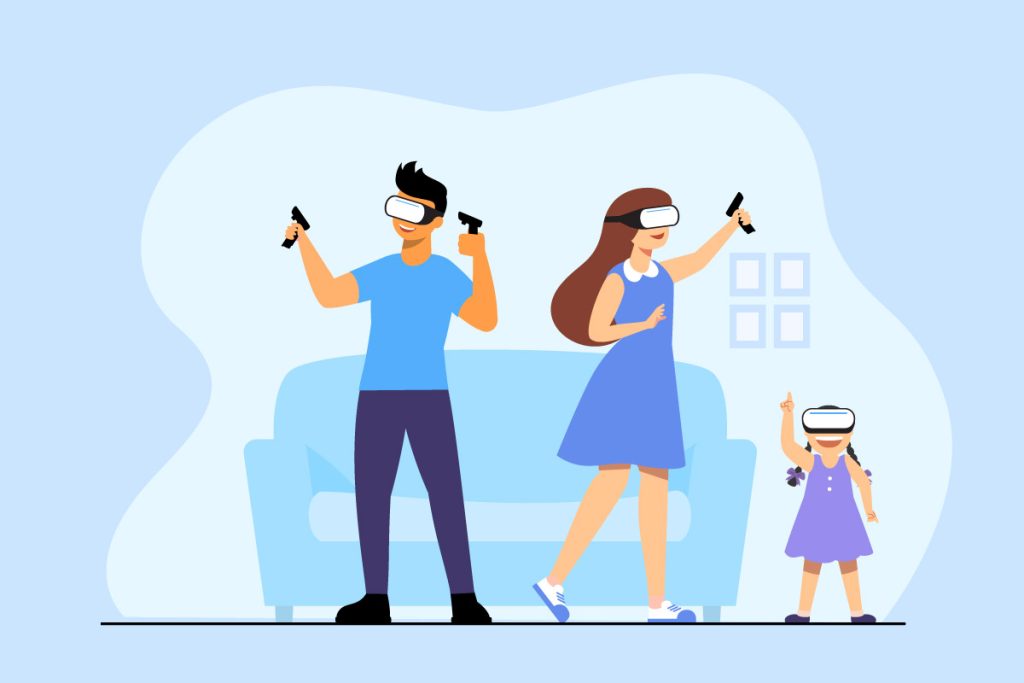 Vector image of users testing out VR glasses