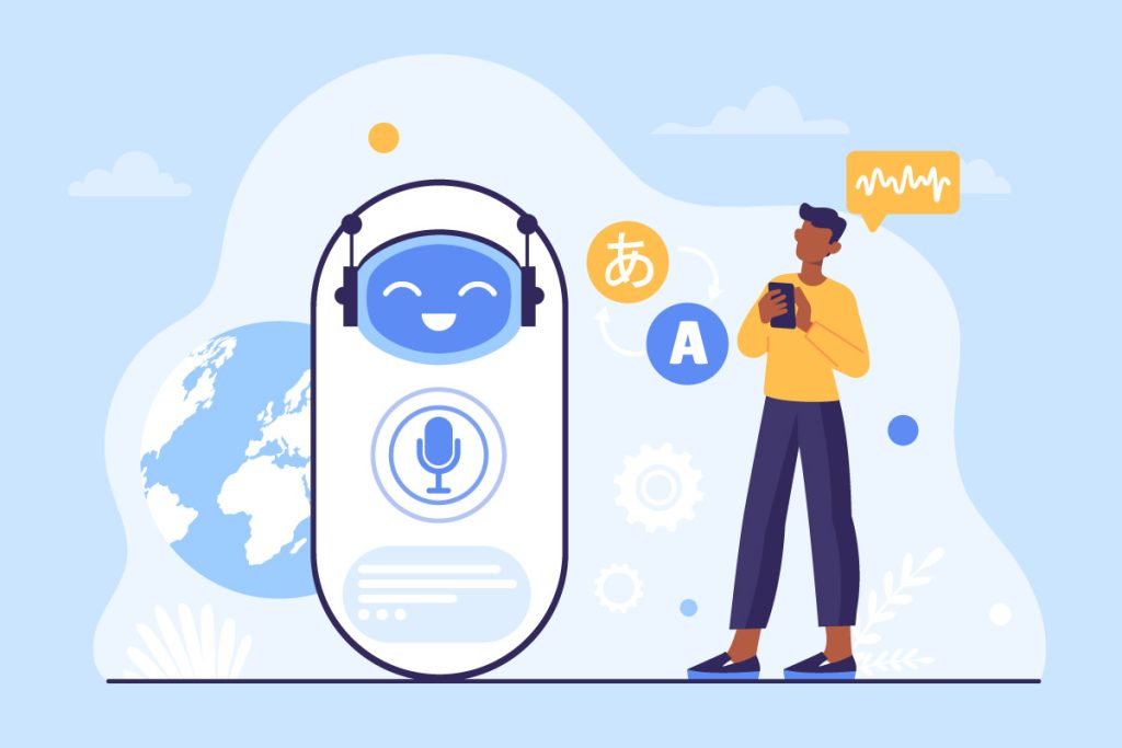 Vector image of a person interacting with AI , indicating conversational AI