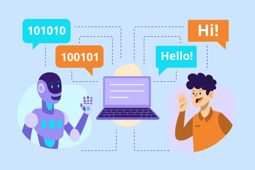 An LLM interacting with human, converting human language to NLP