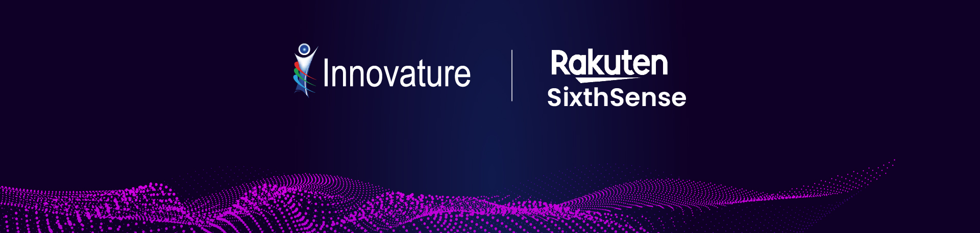 The logo of innovature and Rakuten over a blueish violet background