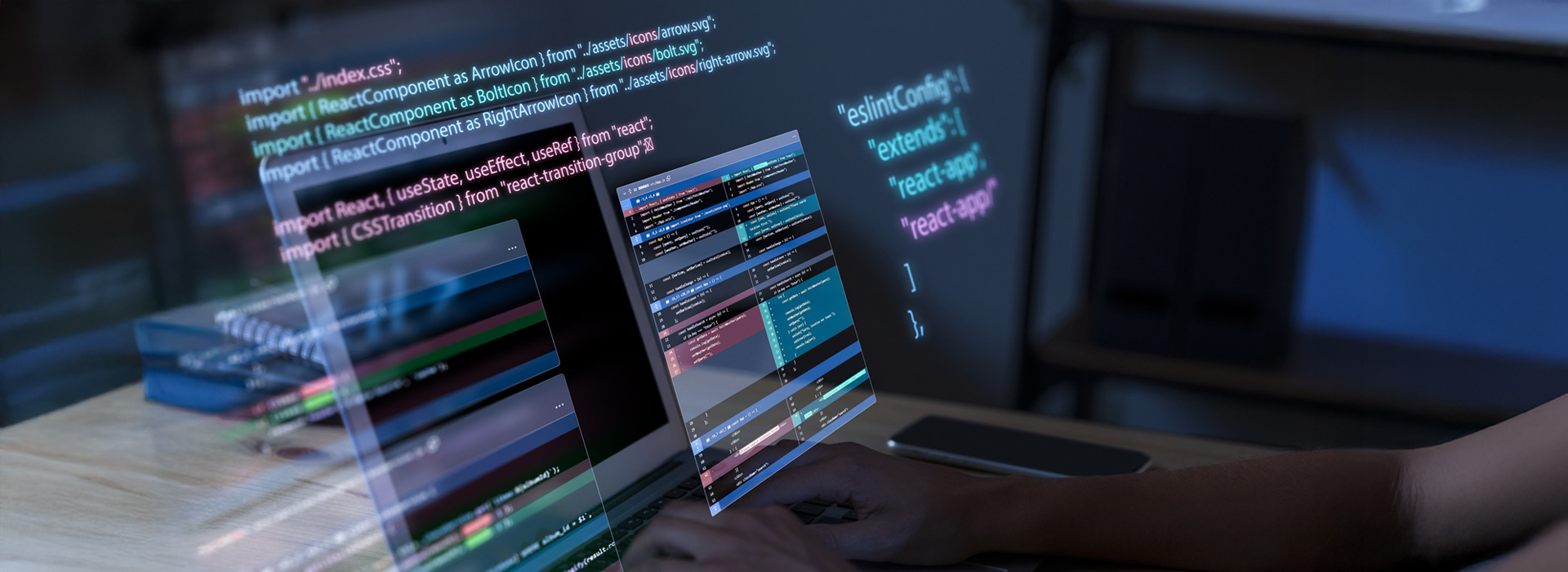 concept image of coding on a virtual screen