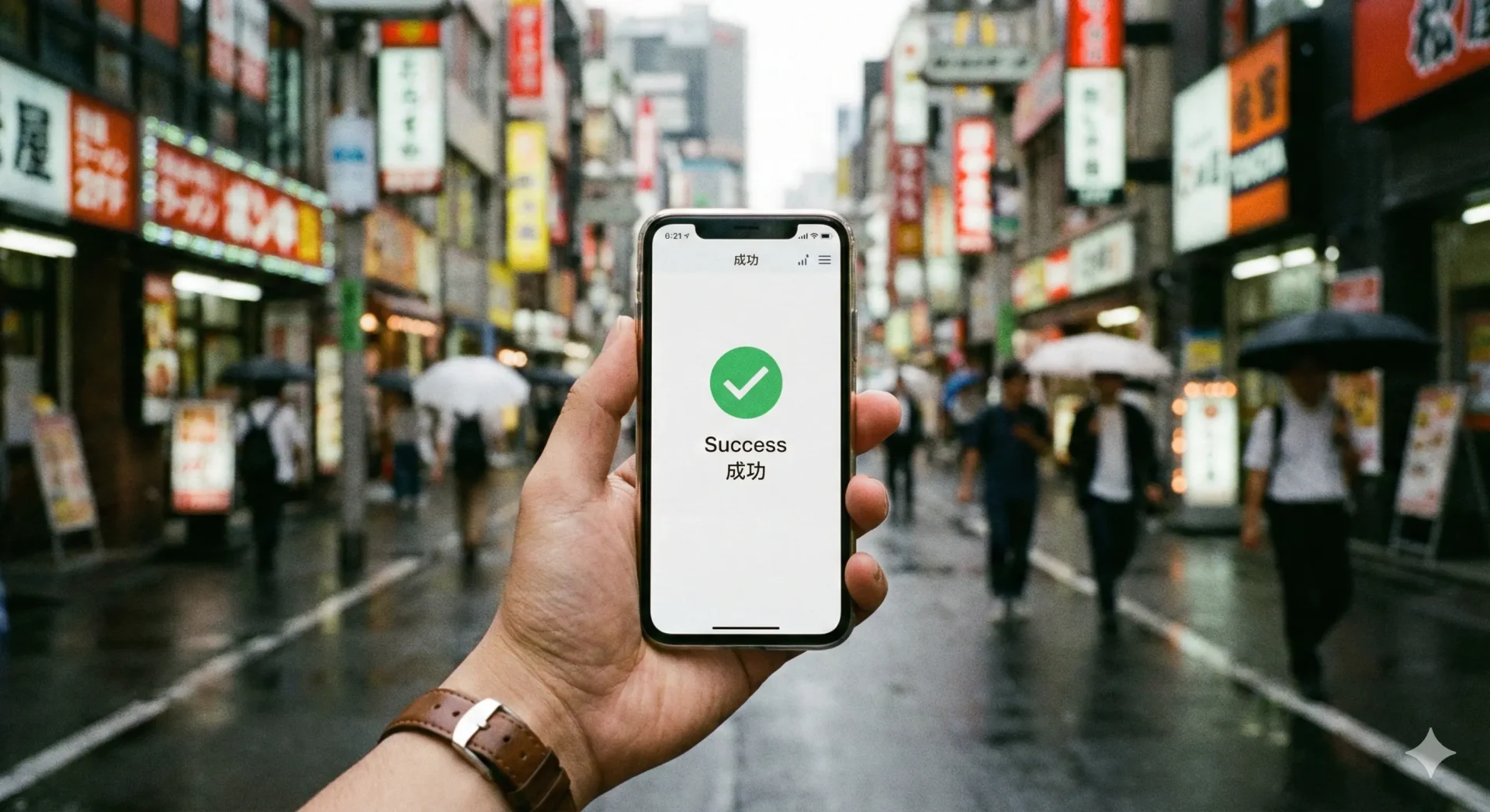 Image of a person holding a phone with a message with a green tick