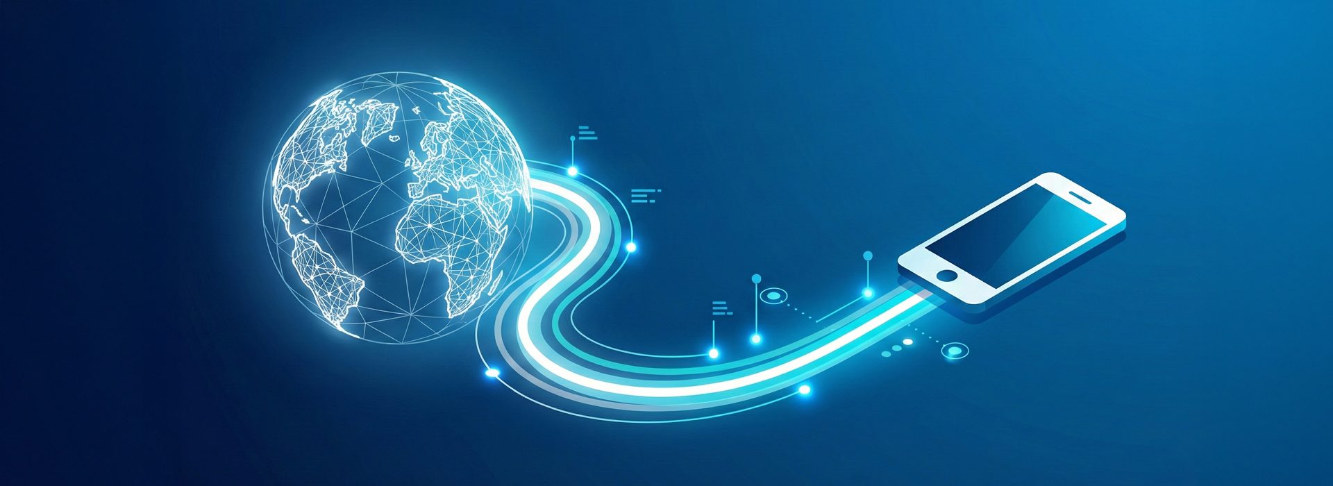 A concept which features an icon of the globe being connected with digital connection with a mobile phone symbolizing connectivity