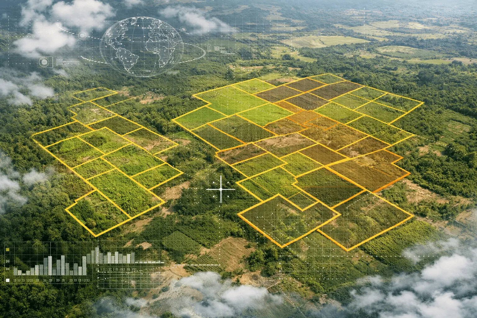 a field (satellite view) with polygon overlays on top