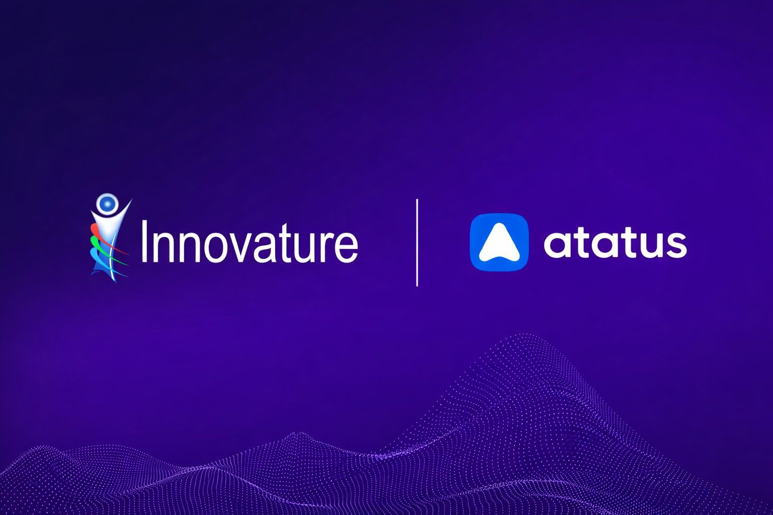 Logos of Innovature and Atatus in a violet neon background