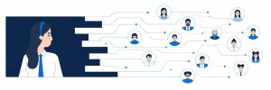 This is a conceptual banner visual representing AI-enabled project delivery—how teams, workflows, and outcomes are interconnected and accelerated through AI.